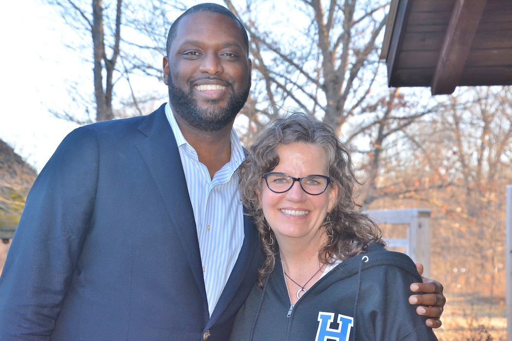 Mondaire Jones, who is challenging Rep. Mike Lawler, visited Philipstown on March 3. He is shown with Putnam County Legislator Nancy Montgomery. Photo by L.S. Armstrong