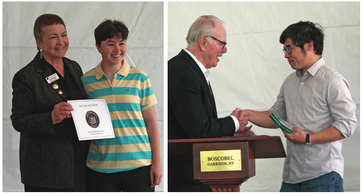 At the annual Cold Spring Chamber awards, Haldane senior Percy Parker received the Baumgarten Scholarship (left) and John Lee of Bevel Up Woodworks was recognized for best new business (right). Photos provided