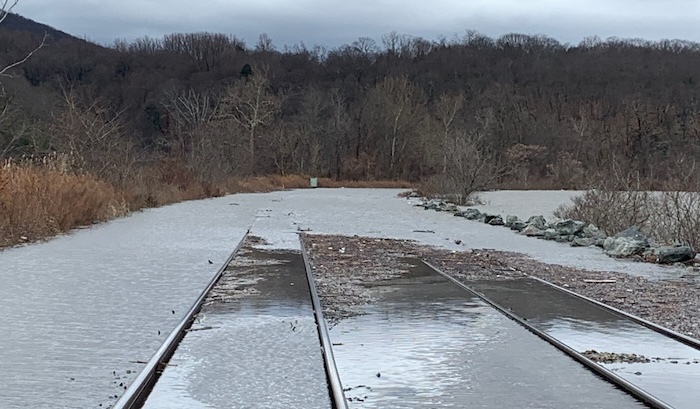 This Metro-North photo shows flooding near the Garrison Station during high tide after a storm in January. MTA