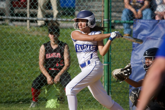 Anya Mercurio takes a cut against Hamilton on May 20. Haldane won, 16-4. Photo by Skip Pearlman