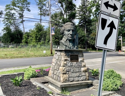 The bronze bust of George Washington was temporarily removed on Thursday (June 27) for construction. Photo by J. Simms