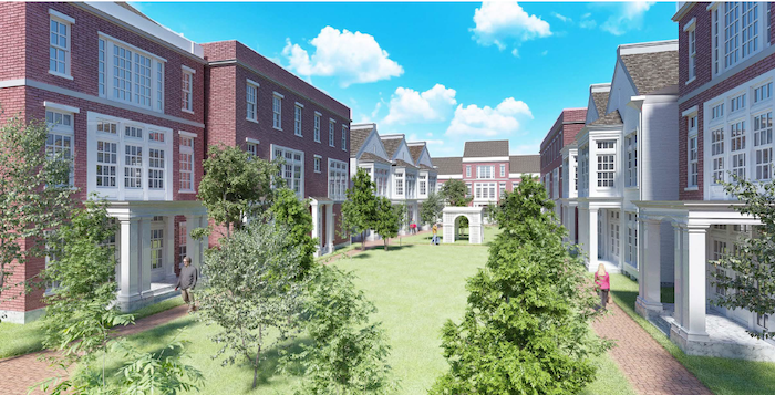 A rendering of a courtyard in the proposed complex