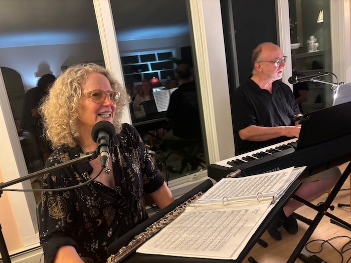 Cat Guthrie and Tom McCoy led a recent rehearsal in Philipstown of the Dream Choir. Photo by M. Ferris