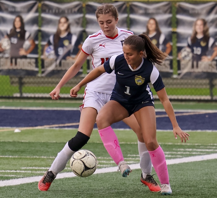 Reilly Landisi (1), a senior who scored 30 goals for Beacon last season, is one of the Brandt Robbins (8) returns for Haldane after missing the final games of his junior season due to injury. File photo by Skip Pearlman captains of the girls’ soccer team.