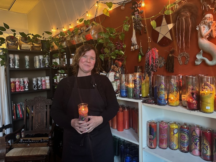 Amy Wilson inside her Beacon shop, Other Worldly Waxes Photo by M. Ferris