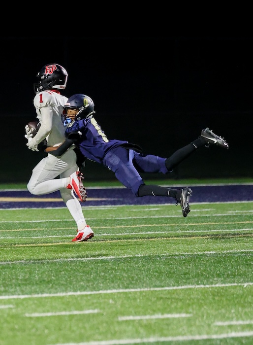 Jaden Jones makes a diving tackle to stop a Port Jervis receiver.