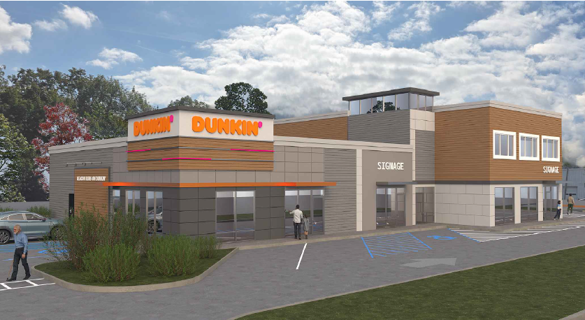 As seen in this rendering, developer has proposed a building on Fishkill Avenue with a Dunkin', additional retail space and three apartments.