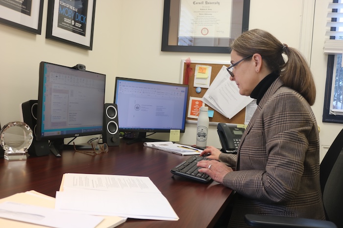 Mayor Kathleen Foley in her office at Village Hall Photo by M. Turton