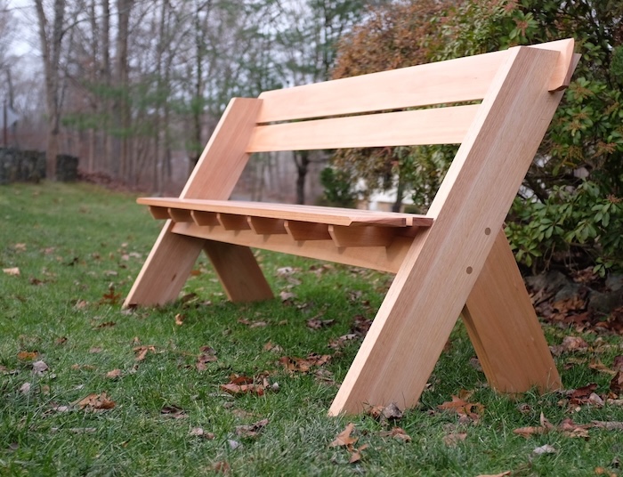A cedar garden bench