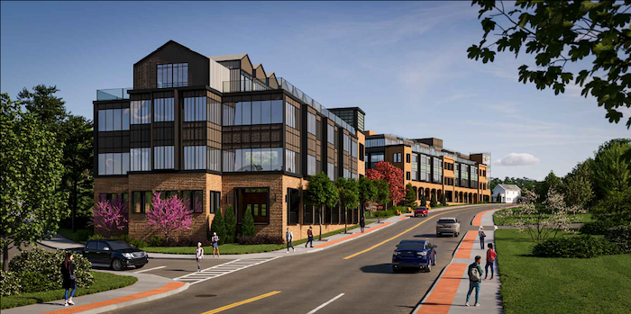 A rendering shared with the Planning Board shows two buildings proposed for Beekman Street at Route 9D.