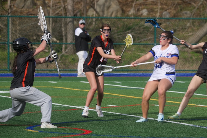 Haldane’s Kayla Ruggiero (at right) scored five goals against Croton-Harmon on Tuesday.