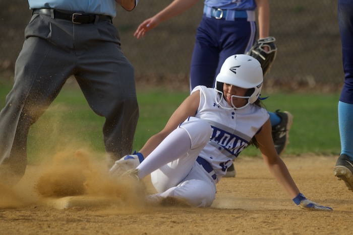 Julianna Minos slides into second during Haldane's win on Tuesday over Westlake.