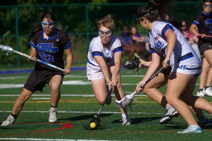 Martha McBride advances the ball against Port Chester on Monday (May 19).