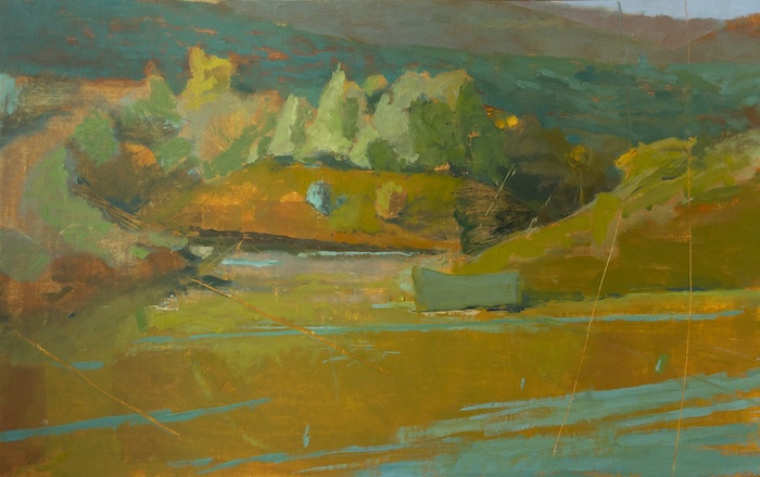 Lisa Diebboll, Quarry – Fractured, Askew, 2024, oil on paper, 15 x 20 inches