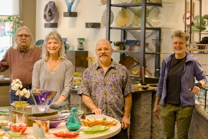 John Gilvey, Wendy Gilvey, Michael Benzer and Jennifer Smith founded Hudson Beach Glass in 1987 and later opened their Main Street gallery. Photo by Ross Corsair
