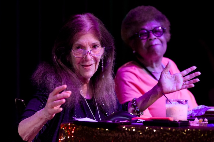 Rhoda Averbach and Olive Jones take requests from the Towne Crier stage.